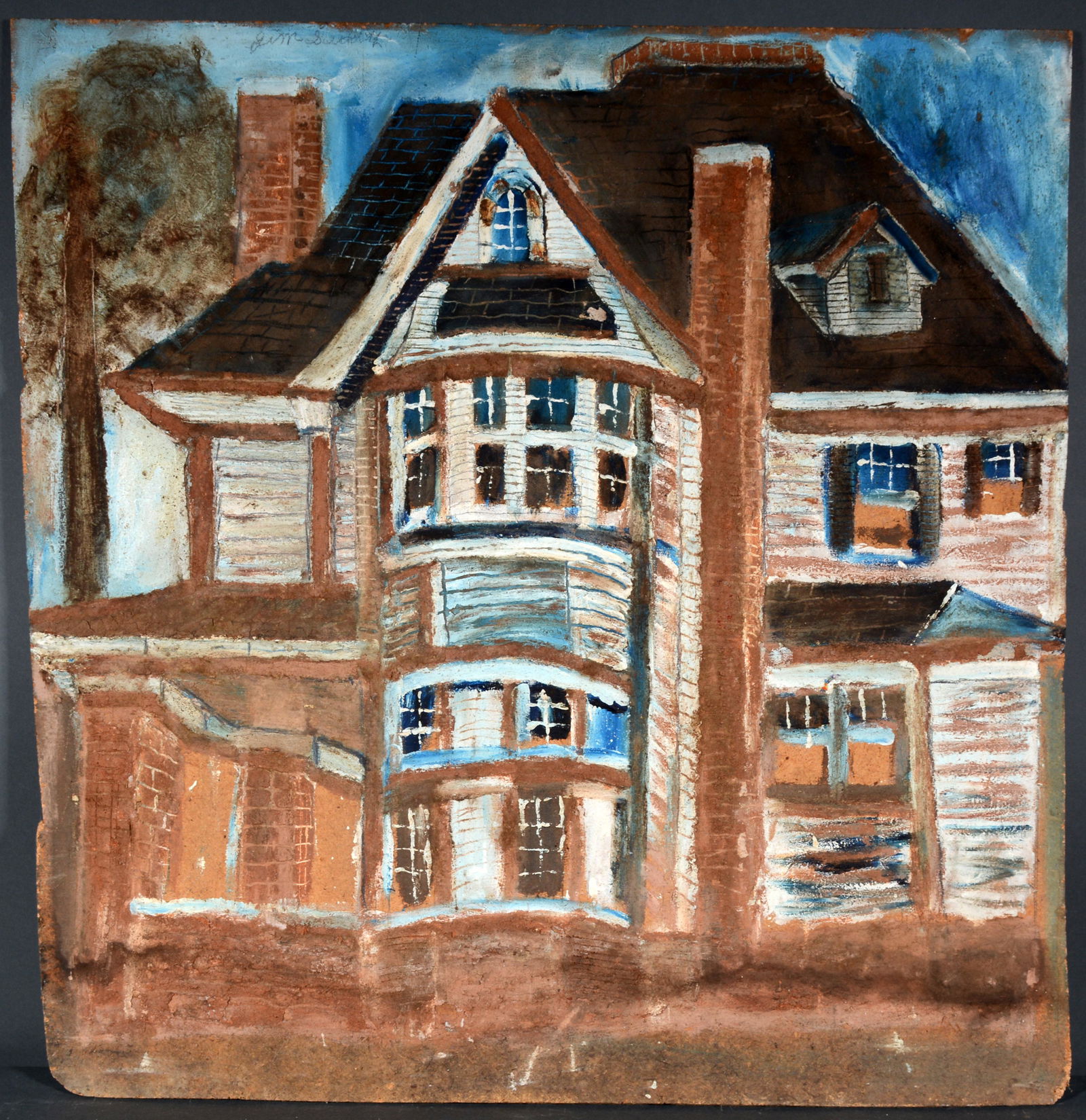 Jimmy Lee Sudduth. Double Sided Painting of Houses. (1 of 7)