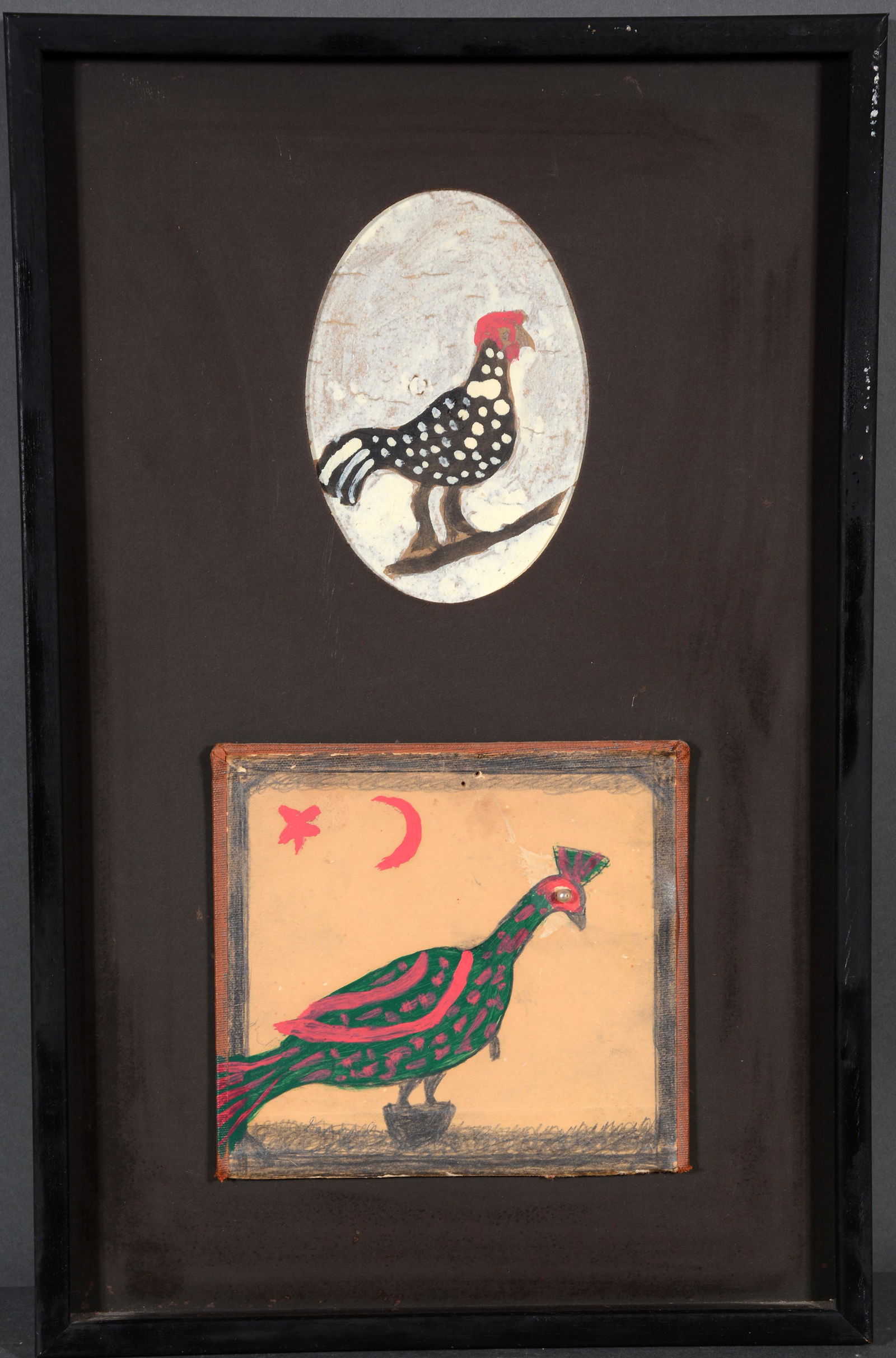 Willie Massey. Two Bird Paintings Framed Together. (1 of 3)