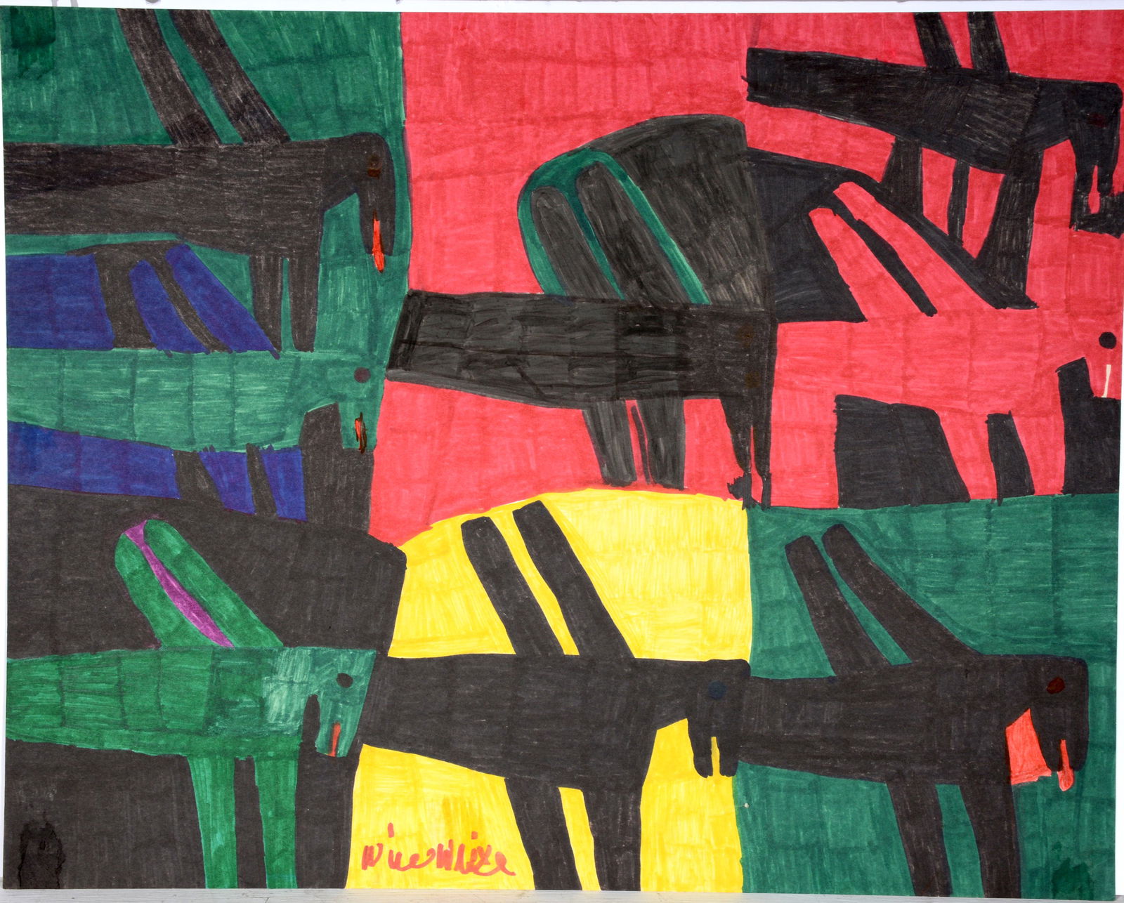 Willie White. Flock Of Birds On Colorful Background. (1 of 2)