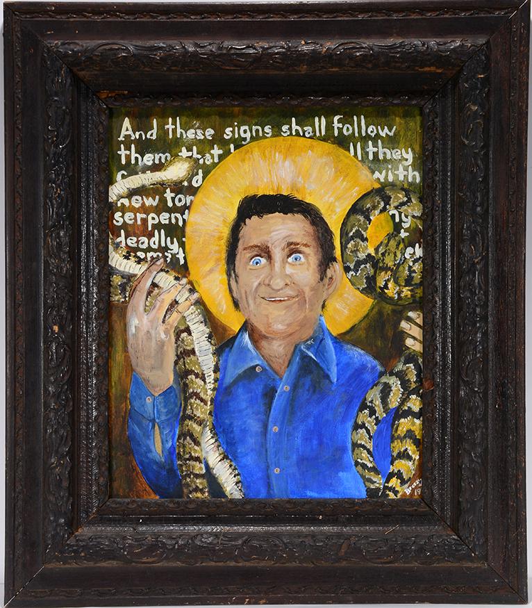Dale Breezy Ellis. Saints and Serpents.: Dale Breezy Ellis. Saints and Serpents. 2019. Signed, dated and titled. Oil on canvas. Excellent condition. 26"w x 30"h with frame. Est. $300-500. Ship: $65