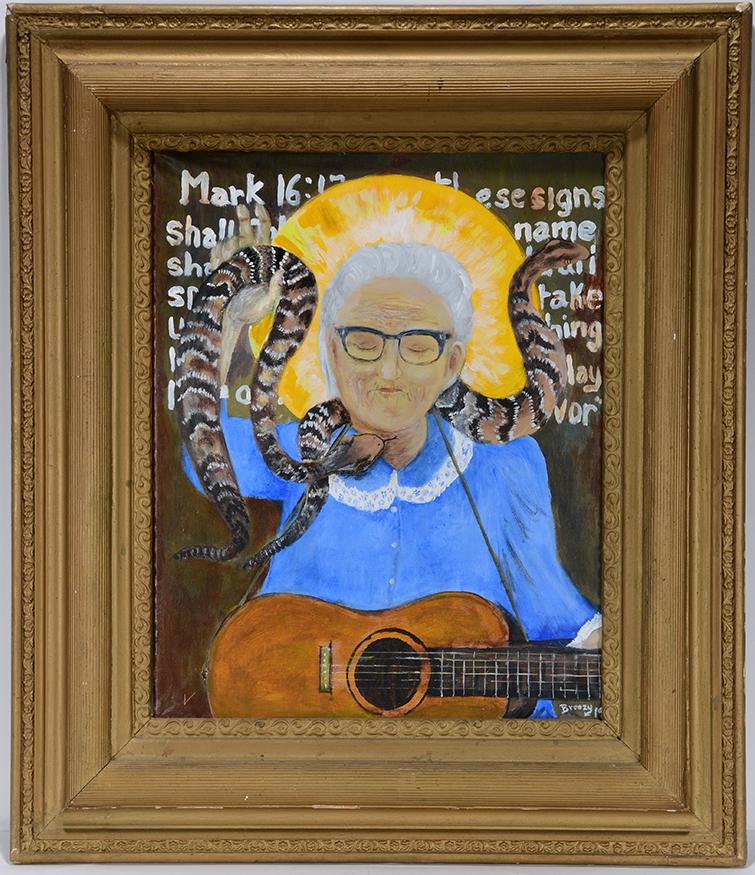 Dale Breezy Ellis. Mark 16:17.: Dale Breezy Ellis. Mark 16:17. 2019. Signed, dated and titled. Oil on canvas. Excellent condition. 25"w x 29"h with frame. Est. $300-500. Ship: $65