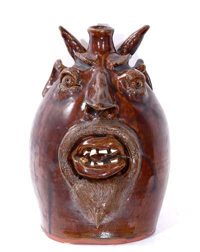 Robert Brown Devil Face Jug: Made in the late 1980's. 11" h. Mint condition.