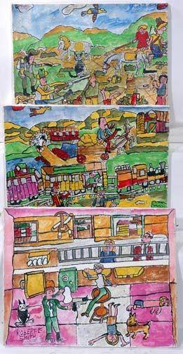 Robert Smith 3 Paintings: Paint on canvas. 20" w x 16" h each.