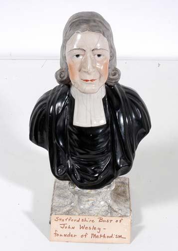 Staffordshire Bust of John Wesley: the Founder of Methodism (1703-1791). 6.5" w x 11.5" h. Provenance: The Atlanta Museum.