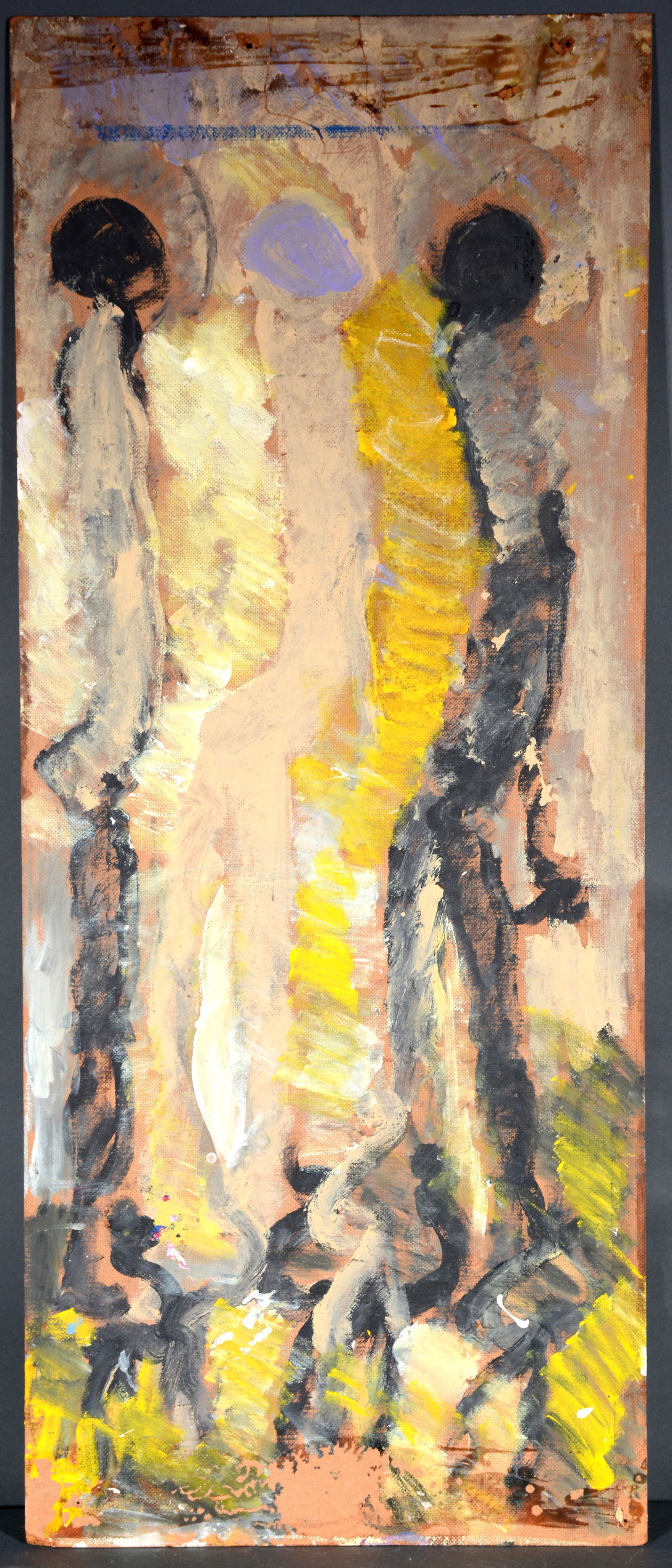 Purvis Young. 3 Figures & City Scene Dbl-Sided Work. (1 of 2)