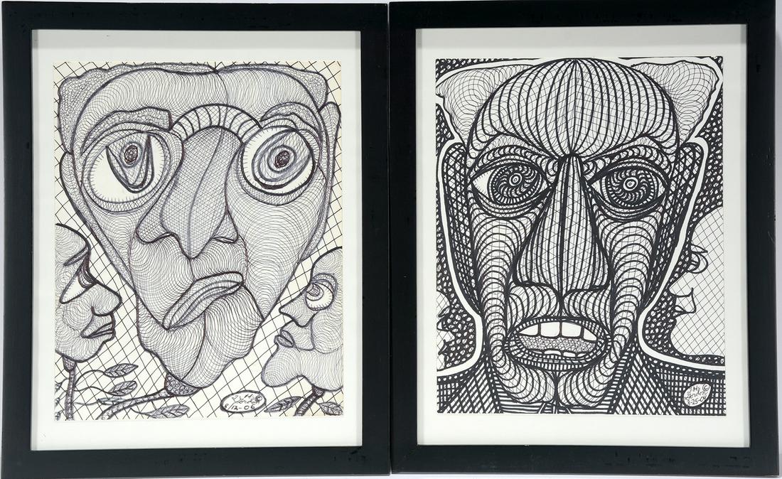 Ted Gordon. Pair of Black & White Faces. (1 of 3)