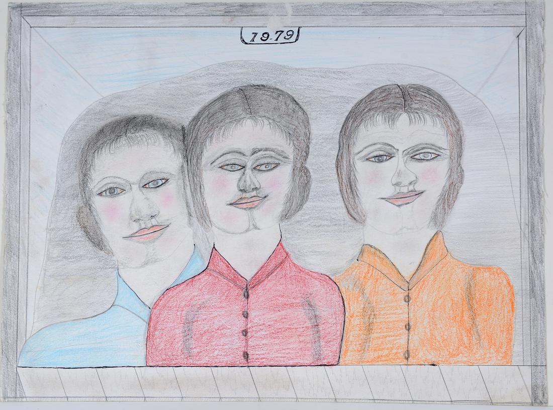 S.L. Jones. Sisters & Dog Dbl Sided Drawings. (1 of 2)