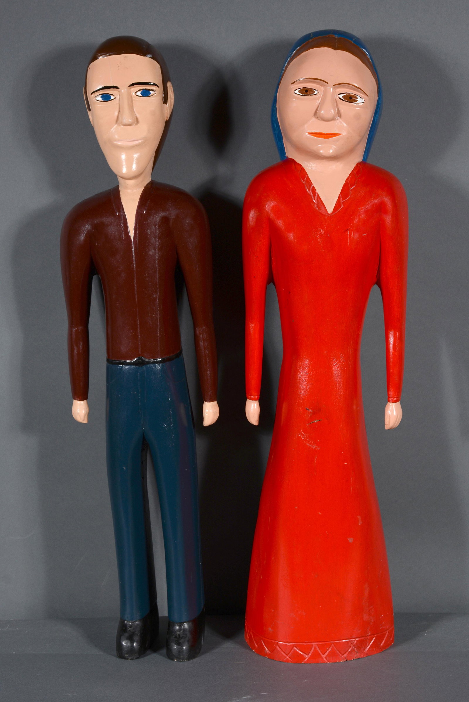 Leroy Lewis. Kentucky Couple.: Leroy Lewis. Kentucky Couple. 1989. Signed and dated. Carved and painted wood. Excellent condition. Average size is 30" h. Provenance: The Gary Davenport / Billy Kemp Collection. Est. $200-300. Ship: 