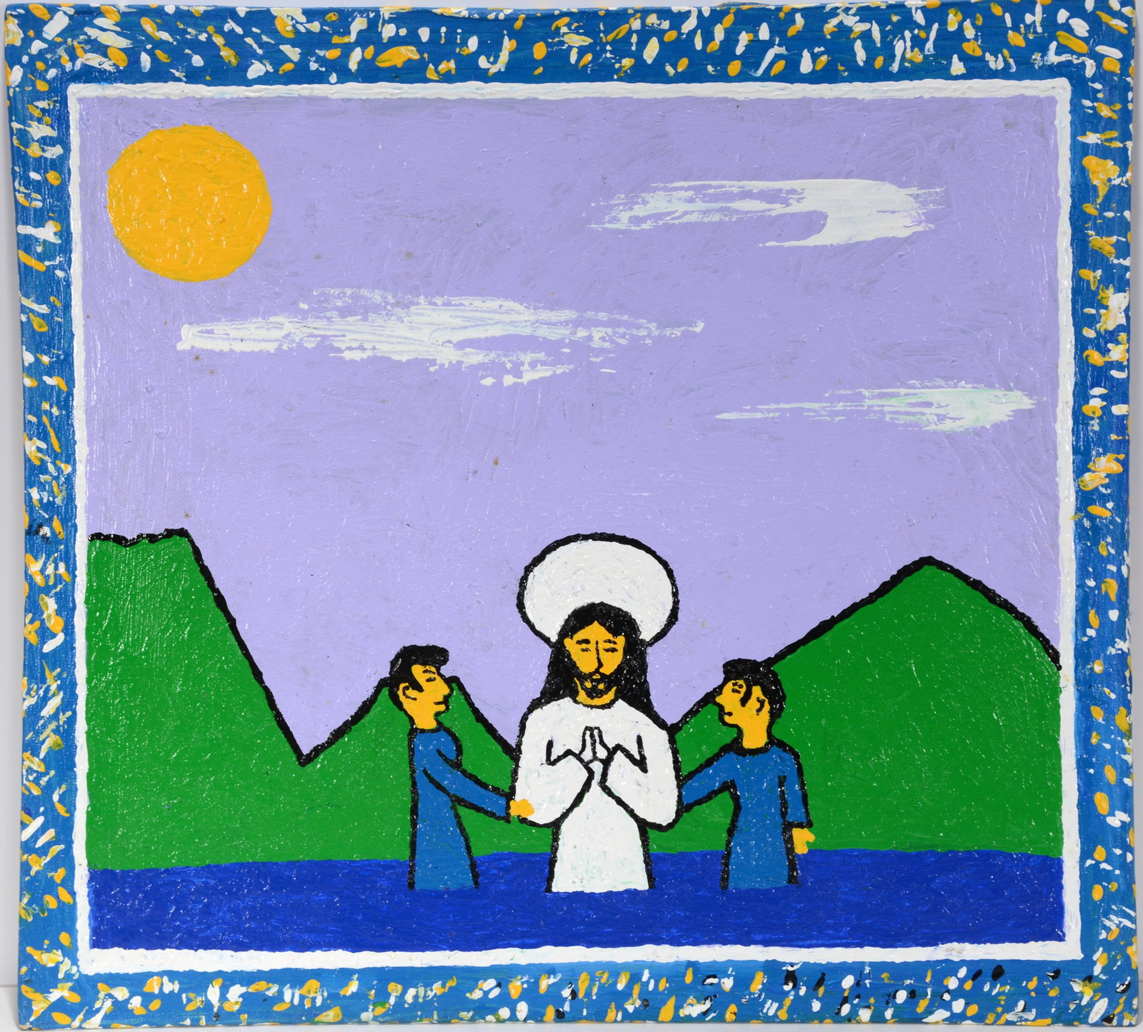 Felix Virgous. Baptism.: Felix Virgous. Baptism. Signed. Not dated. Paint on board. Excellent condition. 20” x 18”. Provenance: The personal collection of Robert Cargo. Est. $200-300. Ship: $45