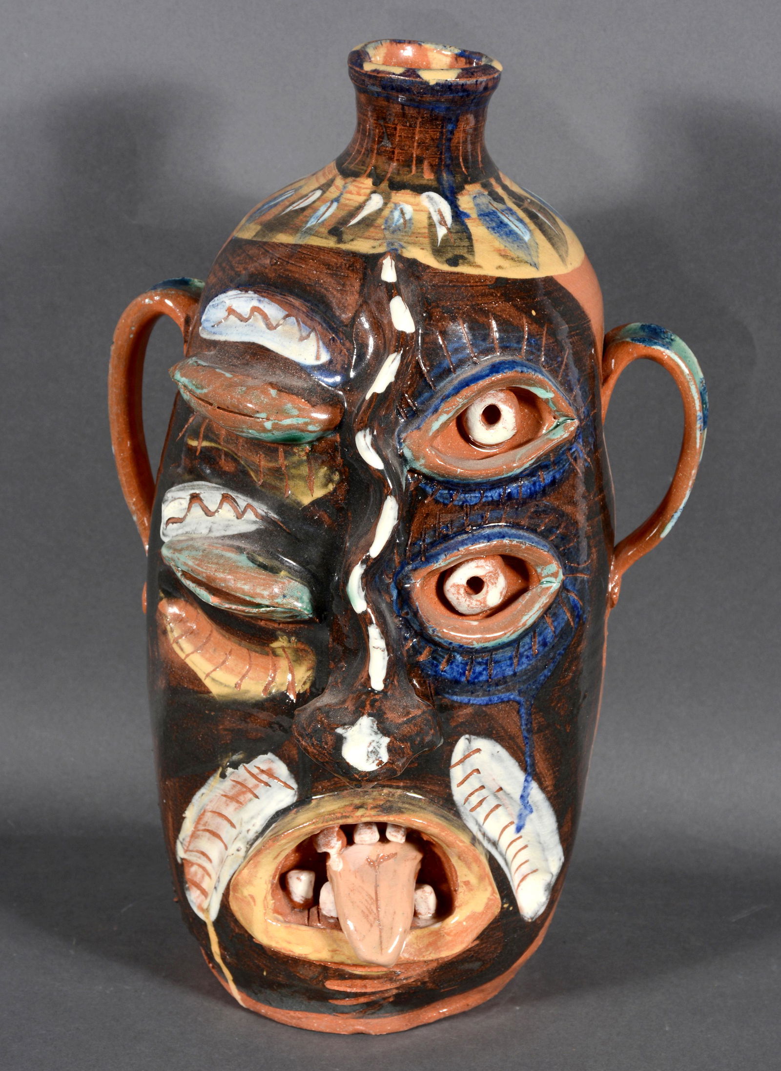 Carl Block. Black Glazed Face Jug. (1 of 2)