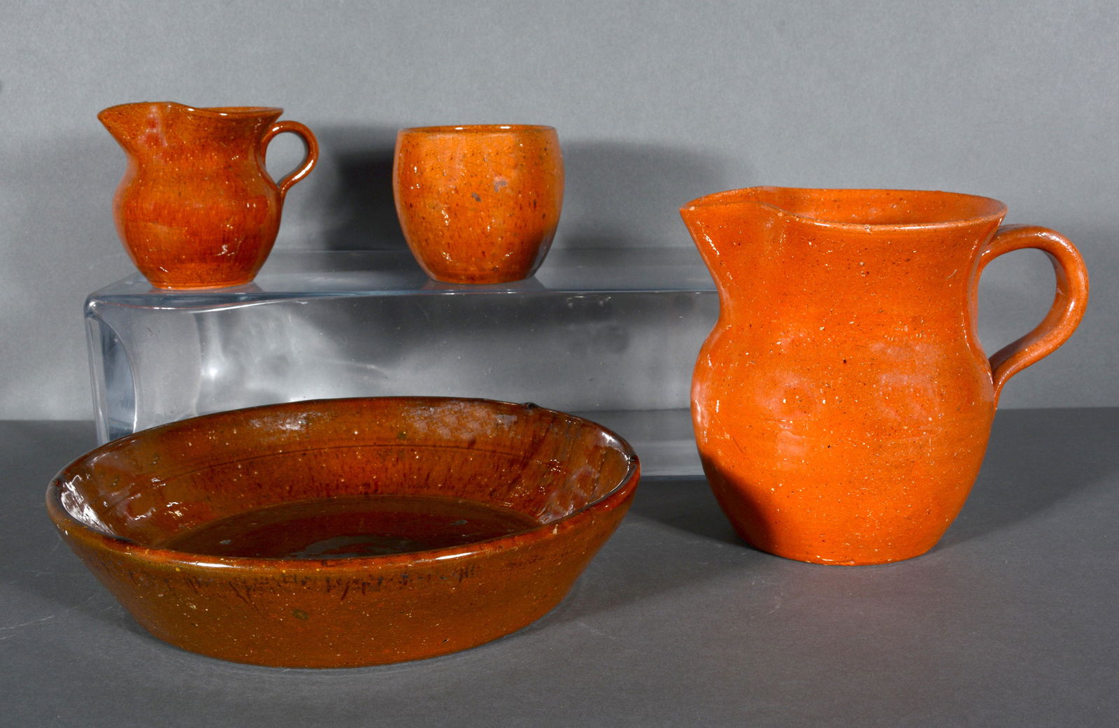 Jugtown & Ben Owen. Dish, Pitcher, Creamer, Tea Cup. (1 of 2)