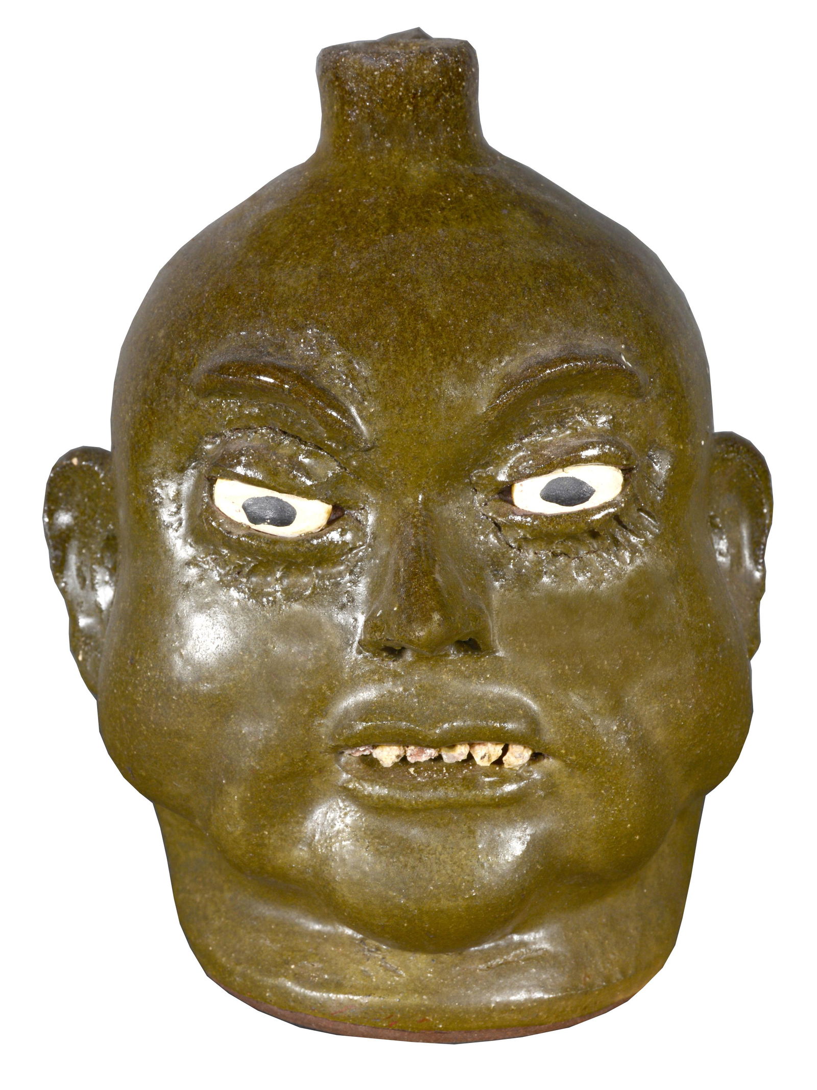 Lanier Meaders. Rock Tooth Face Jug.: Lanier Meaders. Rock Tooth Face Jug. c. 1970s. Baby quartz teeth. Matte glaze. Mint condition. 10.5”h. Est. $1,000-1,500. Ship: $55