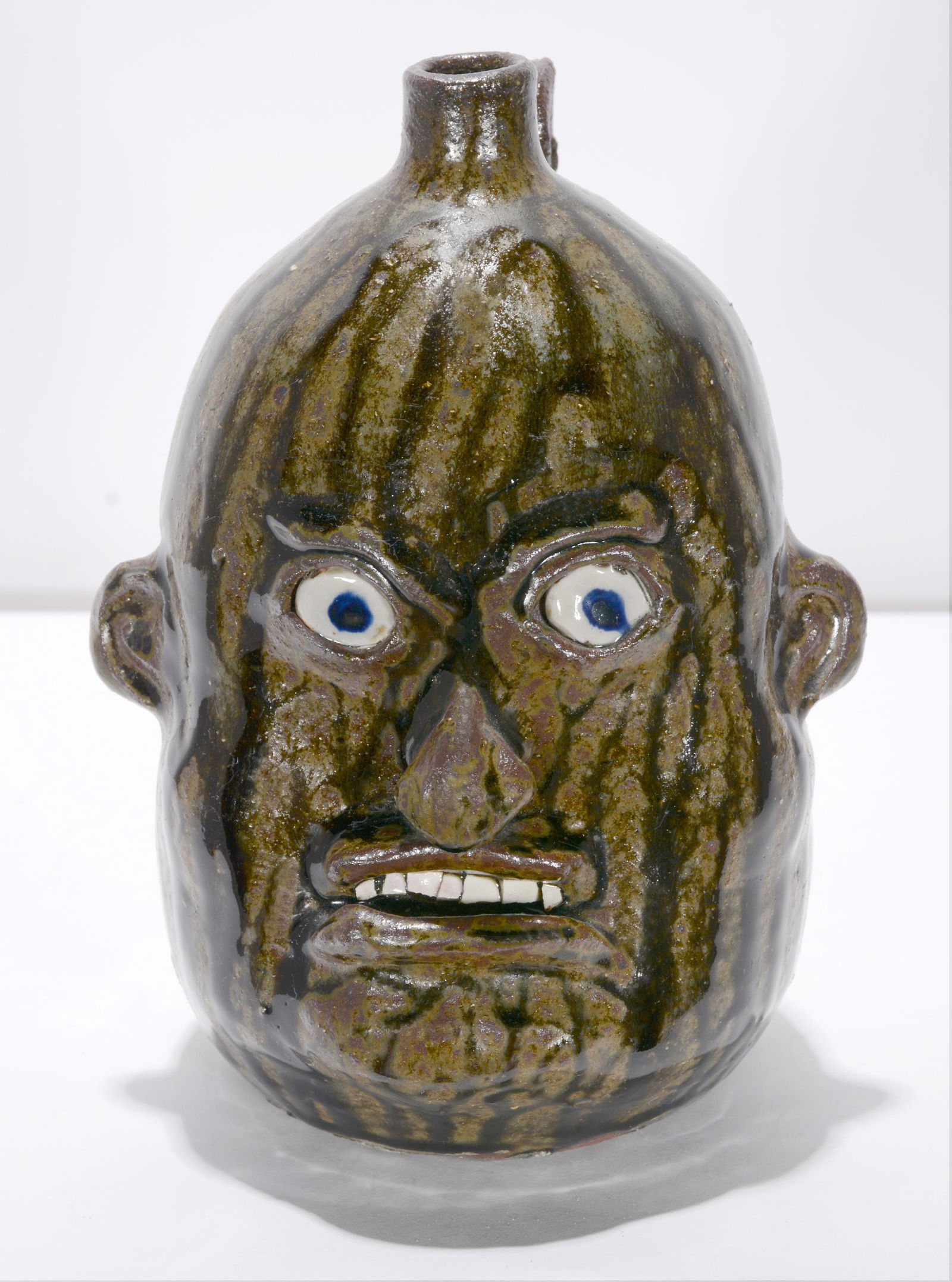 Nathan Hewell. Face Jug With Tobacco-Spit Glaze. (1 of 3)