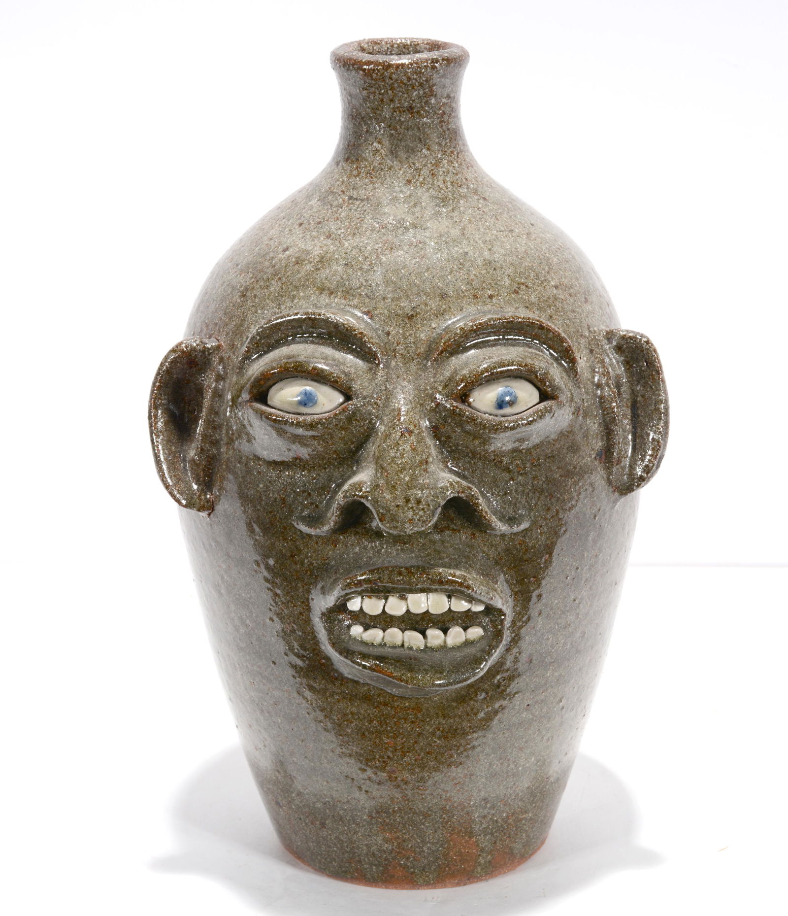 Joe Reinhardt. Slender Gray Face Jug. (1 of 2)