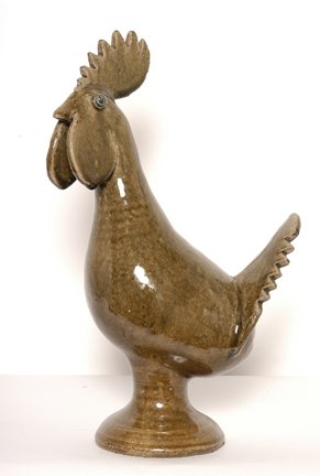 Edwin Meaders. Alkaline Green Rooster.: Alkaline Green Rooster.c. late 70's to early 80's. Nice rich glaze, blue eyes. Signed on bottom. Mint condition. Est. $1,000-2,000. Ship: $65