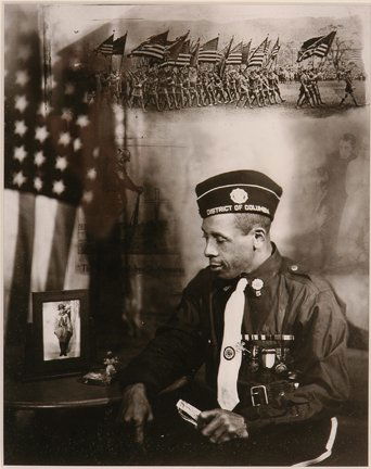 James Van Der Zee. War Memories Photo.: War Memories.Photograph re-printed c. 1980's by Van Der Zee from his original negative using a collage technique. 8" x 10". 14" x 18"h with frame. Provenance: Dr. Regenia Perry. Est. $800-1,200. Ship: