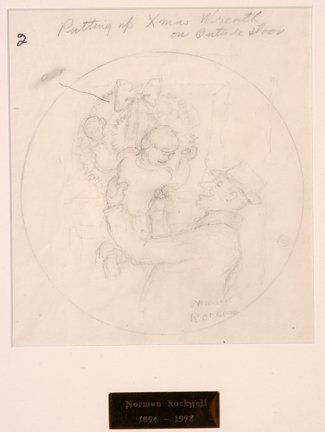Norman Rockwell. Original Study & Silver Plate.: Original drawing for the fifth image in an annual limited edition series of solid sterling silver etched Christmas Plates created by Norman Rockwell for the Franklin Mint. Pencil on paper. Signed. 8"