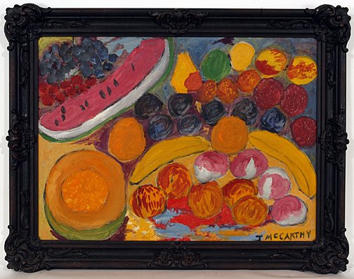 Justin McCarthy. Still Life with Fruit Painting.: Still Life With Fruit.Paint on board. Signed. 33"w x 25.5"h with frame. Excellent condition. Est. $2,000-4,000. Ship: $55