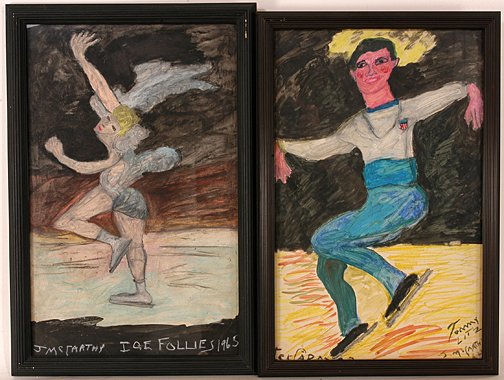 Justin McCarthy. Ice Follies Paintings.: Tommy Litz and Ice Follies 1965.Pair of Ice Follies paintings. Both are signed and titled. 16" w x 24"h with frames. Est. $1,000-2,000. Ship: $45