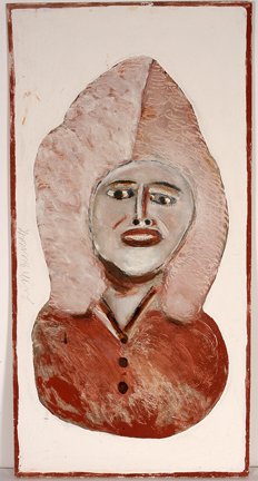 Jimmy Lee Sudduth. Woman w Fair Complexion.: Woman With Fair Complexion.Paint and mud on wooden board. Very well excecuted detail on face. Signed. 24" w x 48"h. Excellent condition. Provenance: The Lynne Ingram Collection. Est. $800-1,200. Ship: