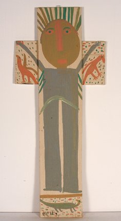 Mose Tolliver. Black Jesus on Crucifix.: Black Jesus on Crucifix.Latex on plywood. Signed and dated, 10/89. 16.5" x 40". Excellent condition. Provenance: The Lynne Ingram Collection. Est. $700-900. Ship: $45