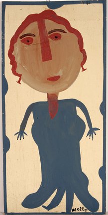 Mose Tolliver. Woman In a Blue Dress.: Woman In a Blue Dress.Latex on plywood. c. late 1980's-early 1990's. 17" w x 35"h. Excellent condition. Provenance: The Lynne Ingram Collection. Est. $800-1,000. Ship: $45