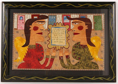 Chris Roberts Antieau. Ask & It Will Be Given.: Ask and It Will Be Given.Applique and paint. c. 2003. 26.75" w x 16.5" h. Decorative frame, 33.5" w x 23.5"h. Excellent condition. Est. $300-500. Ship: $65