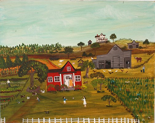 Cher Shafer. Fairburn Georgia.: Fairburn Georgia. My Childhood Home.Paint on canvas. Signed and dated, 1977. 30" w x 24"h. Excellent condition. Est. $800-1,200. Ship: $40