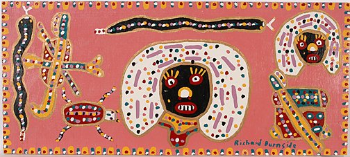 Richard Burnside. African King w Snakes.: African King with Snakes and Bugs.Oil on board. Signed. 48" w x 21"h. Excellent condition. Est. $500-800. Ship: $75