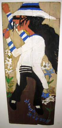 Artist Chuckie Williams. Michael Jackson.: Michael Jackson.Large double-sided paint on found panel board. The reverse side features Eddie Murphy, Arsenio Hall and others. 30" w x 77"h. Very good condition. Provenance: The Lynne Ingram Collecti