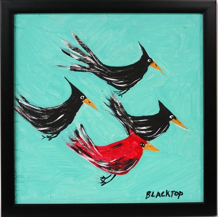 Ken Blacktop Gentle. Crow & Red Baron.: Crows and Red Baron.Paint on board. Signed and dated, 2003 on back. 13" x 13"with frame. Excellent condition. Est. $100-200. Ship: $25