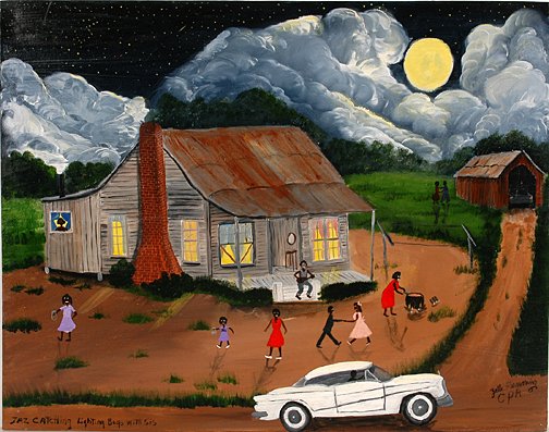 Zelle Manning. Catching Lightning Bugs.: Catching Lightning Bugs. Paint on canvas. Signed. 28" w x 22"h. Excellent condition. Est. $300-500. Ship: $35