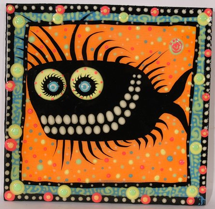 Glenn Frog Fox. Lucille.: Lucille.Bas-relief acrylic on wood. Paint glows in the dark. Signed, titled, and dated, 2007. 11.25" w x 11"h. Est. $250-350. Ship: $25