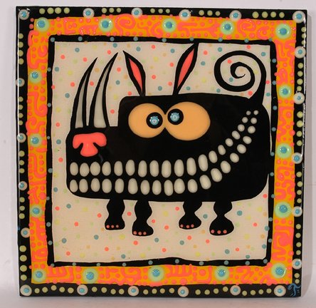 Glenn Frog Fox. Butch Cavendish.: Butch Cavendish.Bas-relief acrylic on wood. Paint glows in the dark. Signed, titled and dated, 2006. 10.75" w x 10.75"h. Est. $250-350. Ship: $25