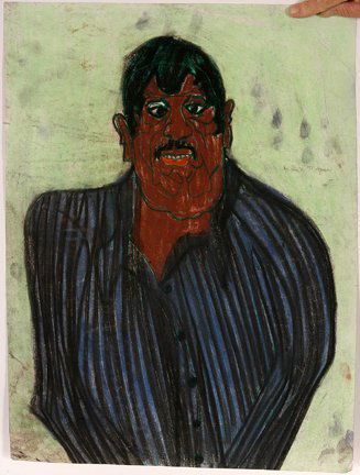 Ike Morgan. Man In Blue Shirt Pastel.: Man In a Blue Shirt.Pastel on paper. 18 x 24". Excellent condition. Est. $200-300. Ship: $30"