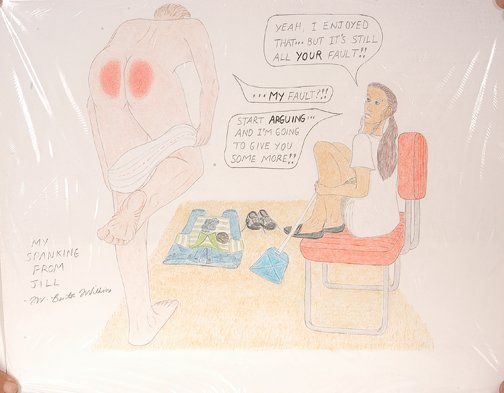 Benton Wilkens. My Spanking From Jill.: My Spanking From Jill.Ink and colored pencil on paper. 17.5w x 12.5"h. Excellent condition. Est. $200-400. Ship: $20"