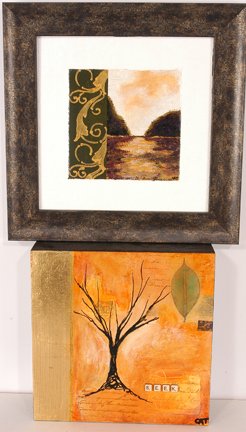 Cat Tesla. Pair of Paintings.: Pair of Paintings.Mixed media on board. Larger is 13.5 x 13.5". Est. $50-100. Ship: $35"