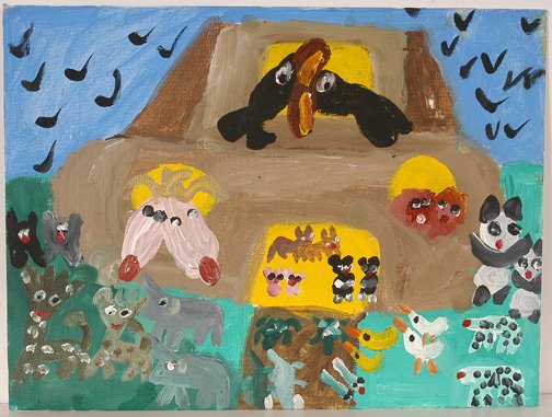 Constance Hawkins. Noah's Ark.: Noah's Ark.Acrylic on artist board. 16 w x 12"h. Excellent condition. Est. $50-100. Ship: $25"