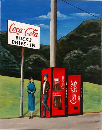 Coca-Cola Buck's Drive-in Painting.: Coca-Cola Buck's Drive In.Oil on canvas. 16 w x 20"h. Mint condition. Est. $25-50. Ship: $35"