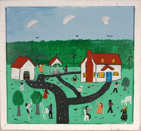 Sam Ezell. Dbl. Sided Painting.: Landscape and Flowers.Double-sided painting. Signed and dated, 2009. Paint on wooden board. 38 w x 35"h. Est. $100-200. ship: $75"