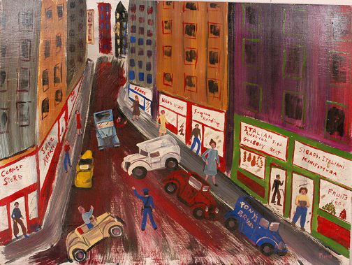 Tino Ferro. Downtown.: Downtown.Paint on plastic. Signed. 32 w x 24" h. Excellent condition. Est. $50-100. Ship: $45"