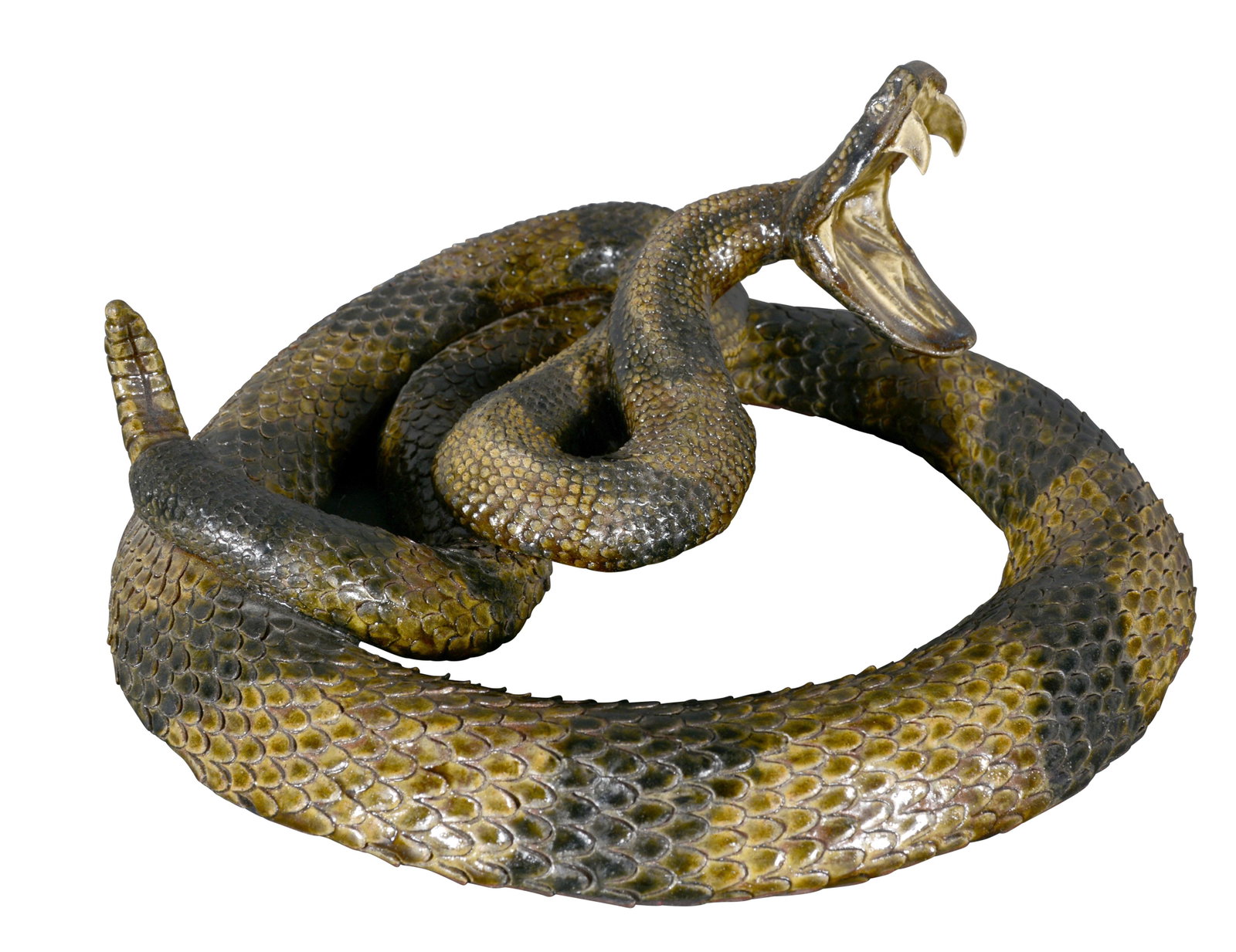 Michael & Melvin Crocker. Open-Mouth Rattlesnake.: Michael & Melvin Crocker. Open-Mouth Rattlesnake. 1991. #12. Signed, dated and numbered. Mint condition. 5.5"h x 12" diameter. Est. $600-900. Ship: $100