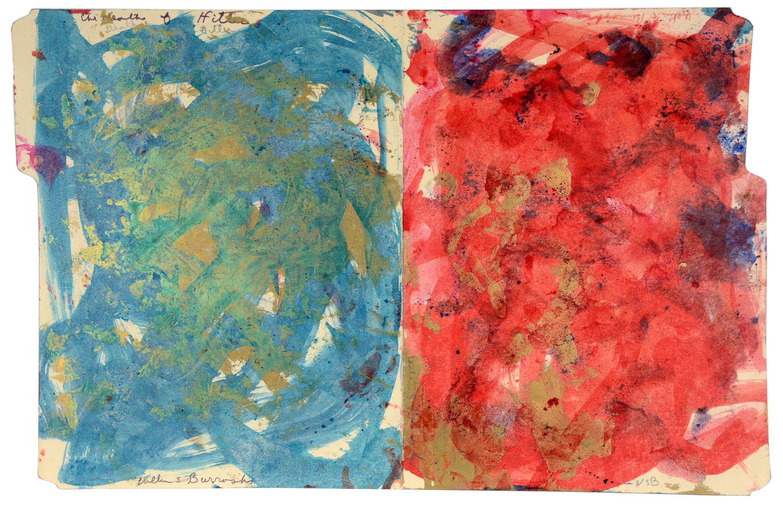 William S. Burroughs. Death of Hitler.: William S. Burroughs. The Death of Hitler. Signed and titled. Paint on paper file folder. Excellent condition. 18” x 11.5”. Est. $1,000-2,000. Ship: $35
