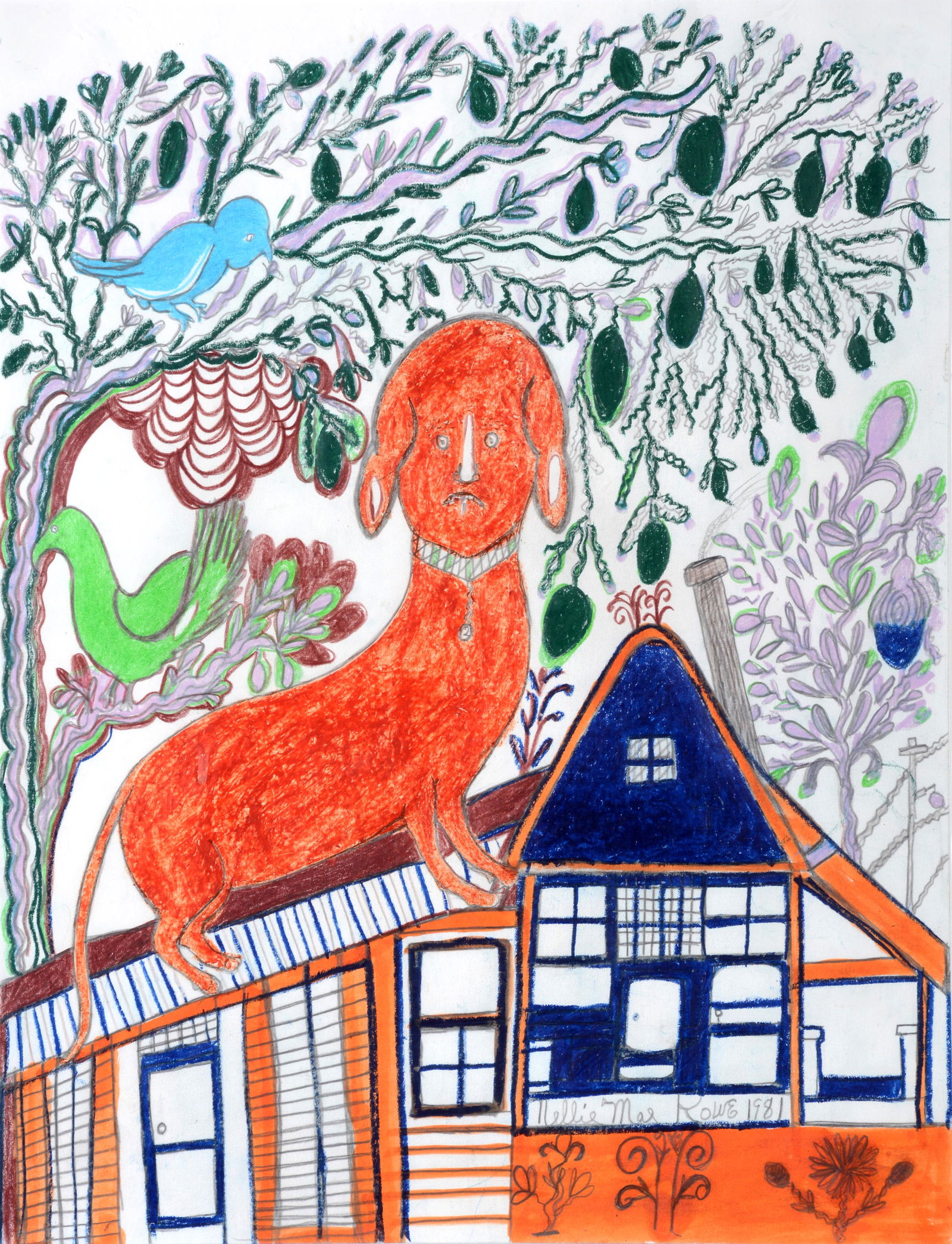 Nellie Mae Rowe. Dog on Roof With Birds. (1 of 10)