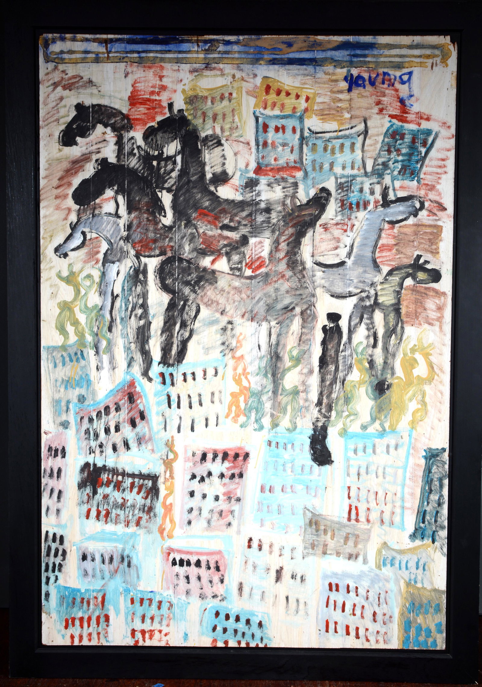 Purvis Young. Large Black Horses Over City. (1 of 10)