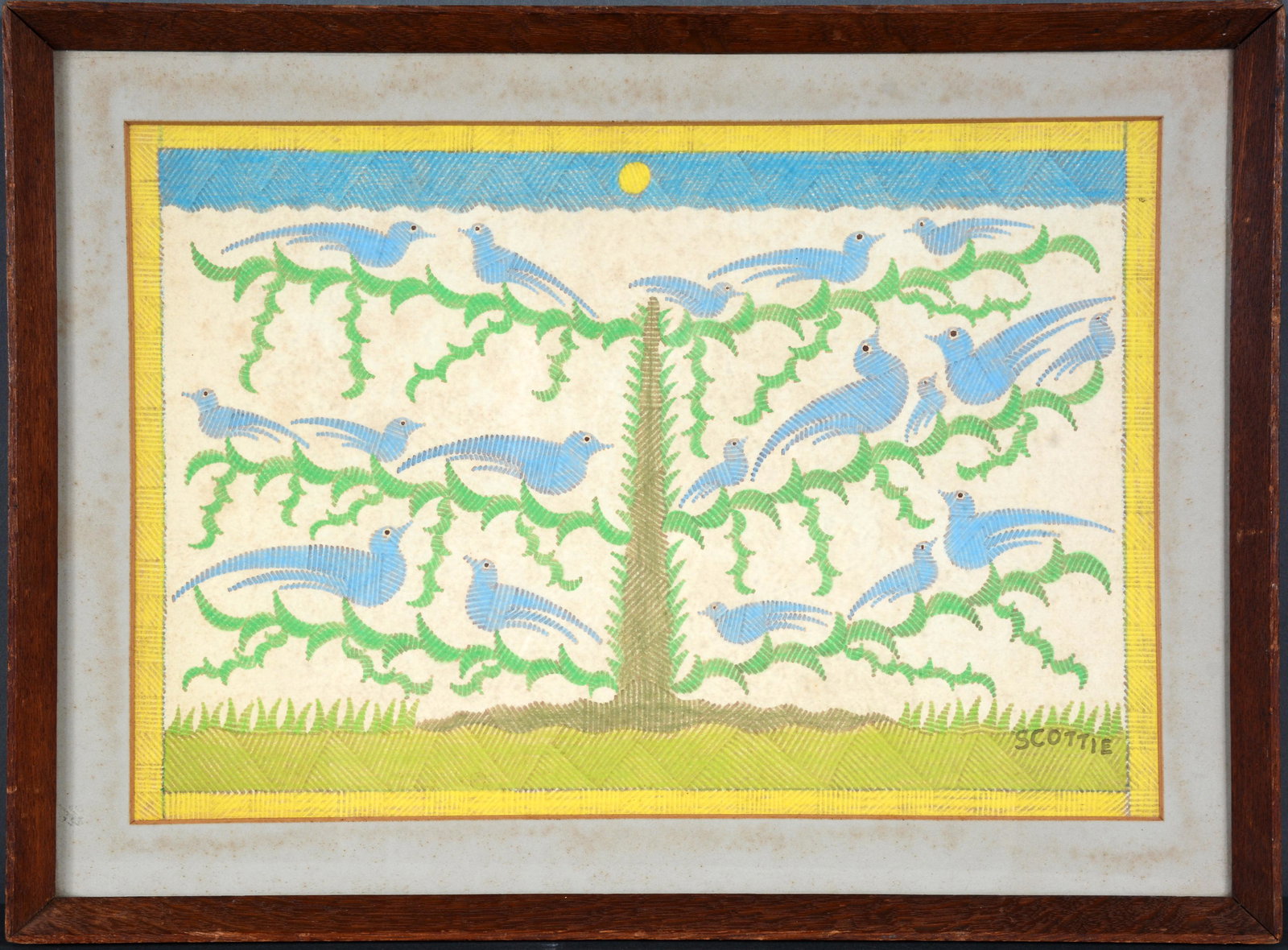 Scottie Wilson. Flock Of Blue Birds In Tree. (1 of 14)