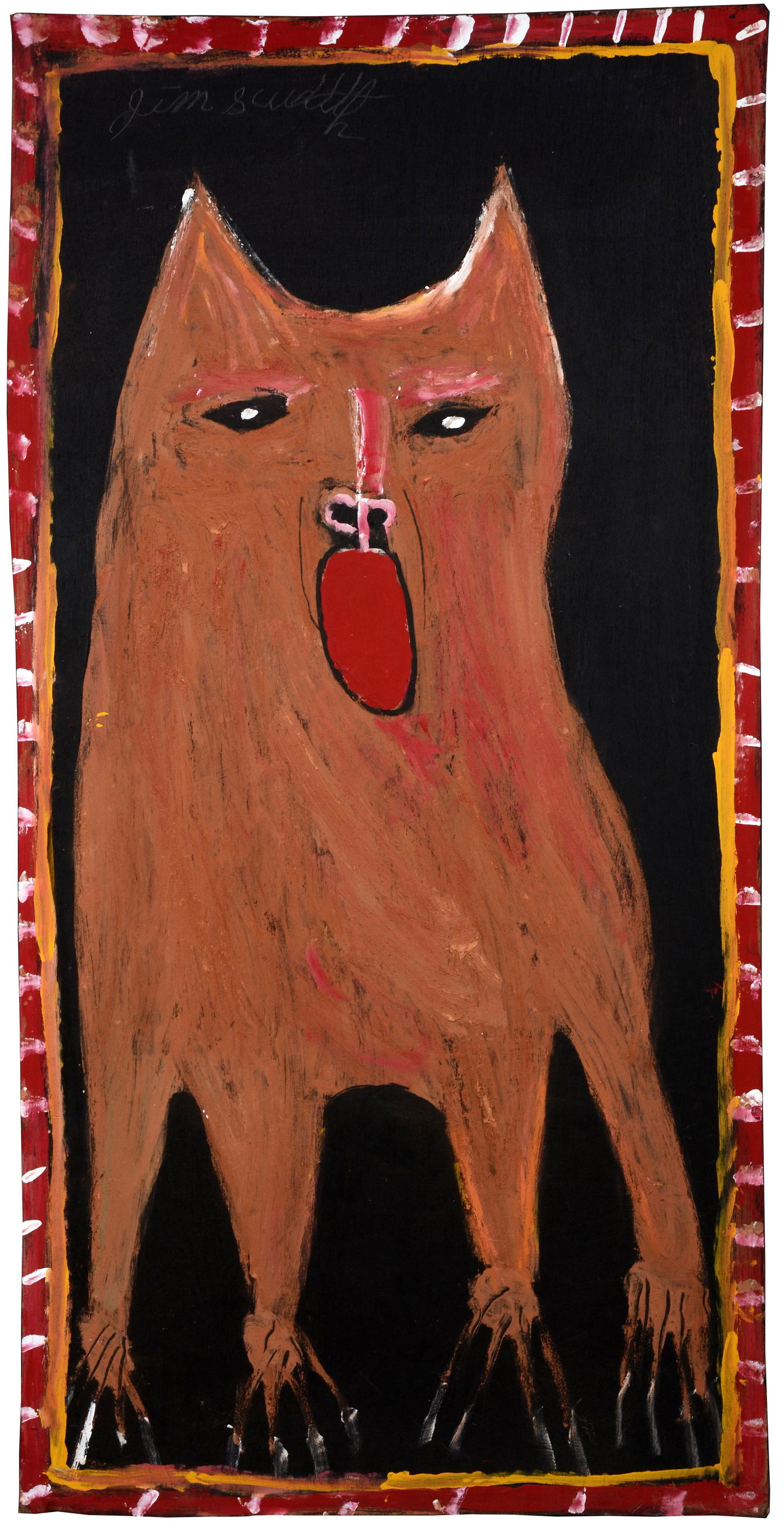 Jimmy Lee Sudduth. Brown Toto.: Jimmy Lee Sudduth. Brown Toto. Signed. Mud and paint on board. Masterpiece example. 24"w x 48"h. Provenance: The Larry and Jane Schlachter Collection. Est. $2,000-4,000. Ship: $150