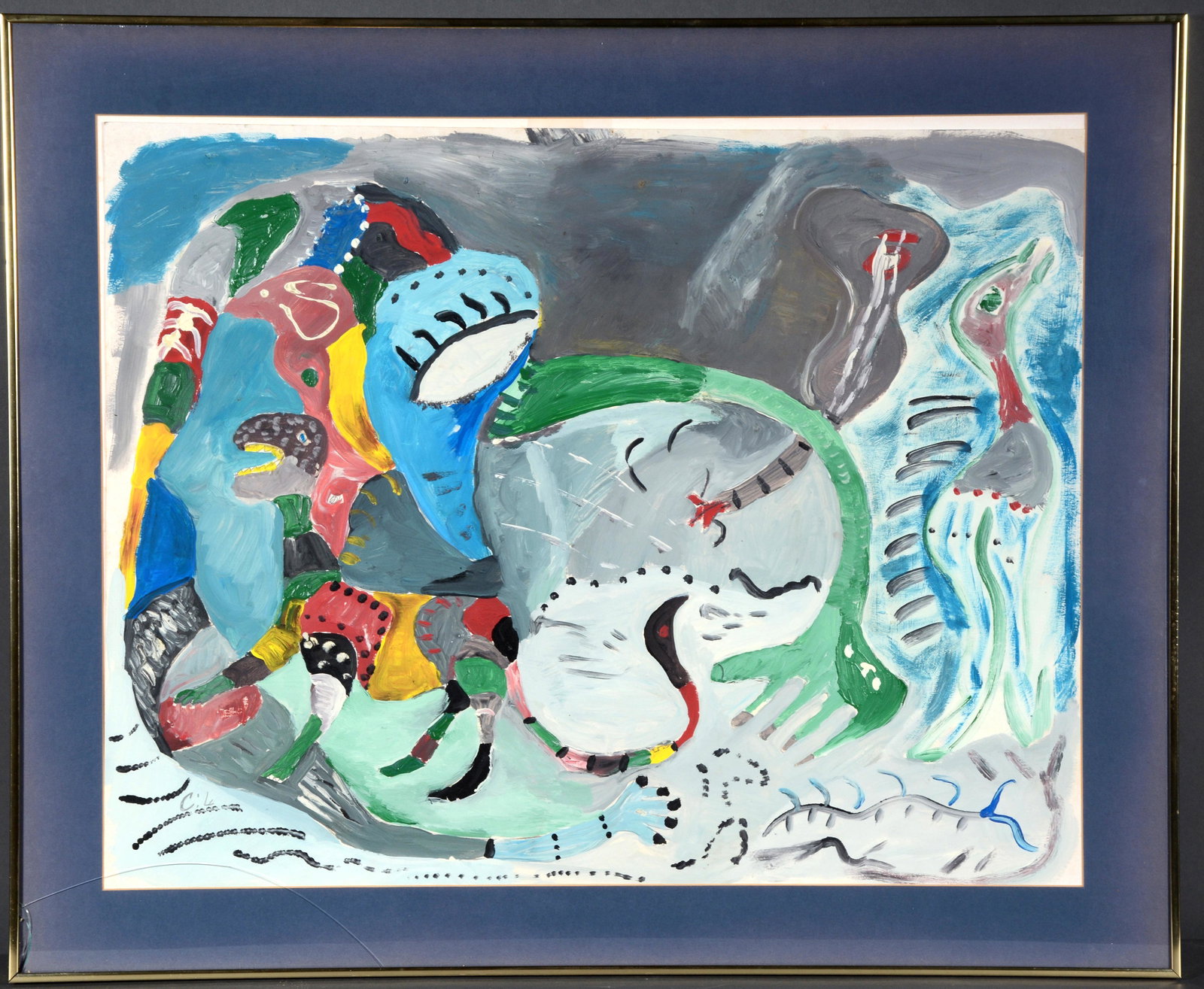 Charlie Lucas. Multi-Colored Dog.: Charlie Lucas (b. 1951). Multi-Colored Dog. Initialed. Paint on poster. Excellent condition. Image is 28"w x 21"h. Frame is 33"w x 27"h. Est. $800-1,200. Ship: $75