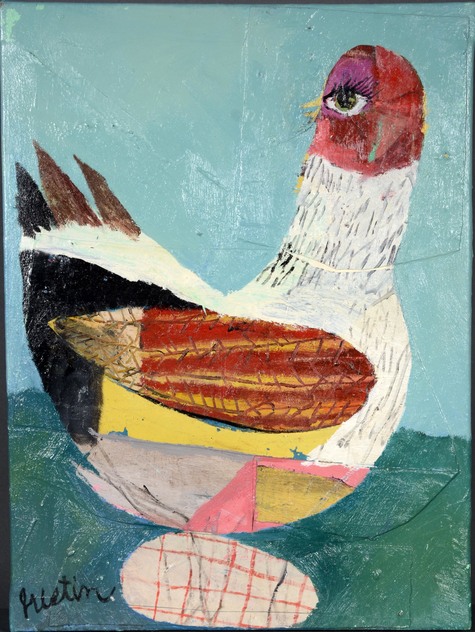 Justin Dobbs. Robinson Topper.: Justin Dobbs . Robinson Topper. 2014. Signed, dated and titled. Oil on canvas with mixed media. Excellent condition. 18"w x 23"h. Est. $200-400. Ship: $55