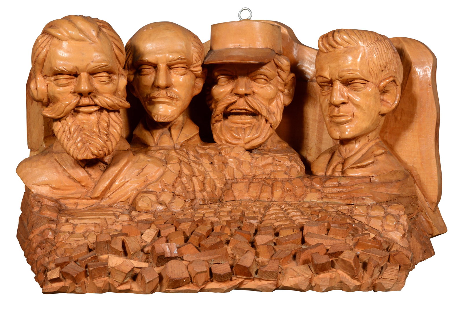 Rodolph Fontaine. Marx, Lenin, Castro, Kennedy.: Rodolph Fontaine. Busts of Marx, Lenin, Castro and Kennedy. Not signed or dated. Carved and varnished wood. Excellent condition. 10"h x 17"w x 15”â€ˆd. Est. $400-600. Ship: $85